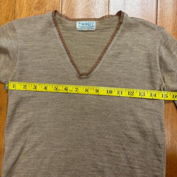 Morley Theta Vtg Sweater XS 100% Pure Wool Mocha Shrink Resisting England Chic - Picture 8 of 12